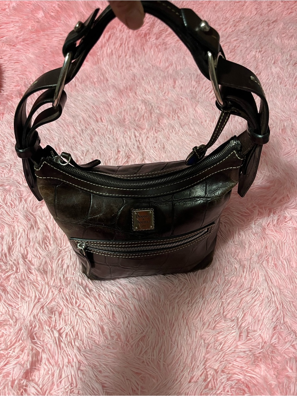 Dooney & Bourke Dark Brown Croc-Embossed Leather Hobo Bag
